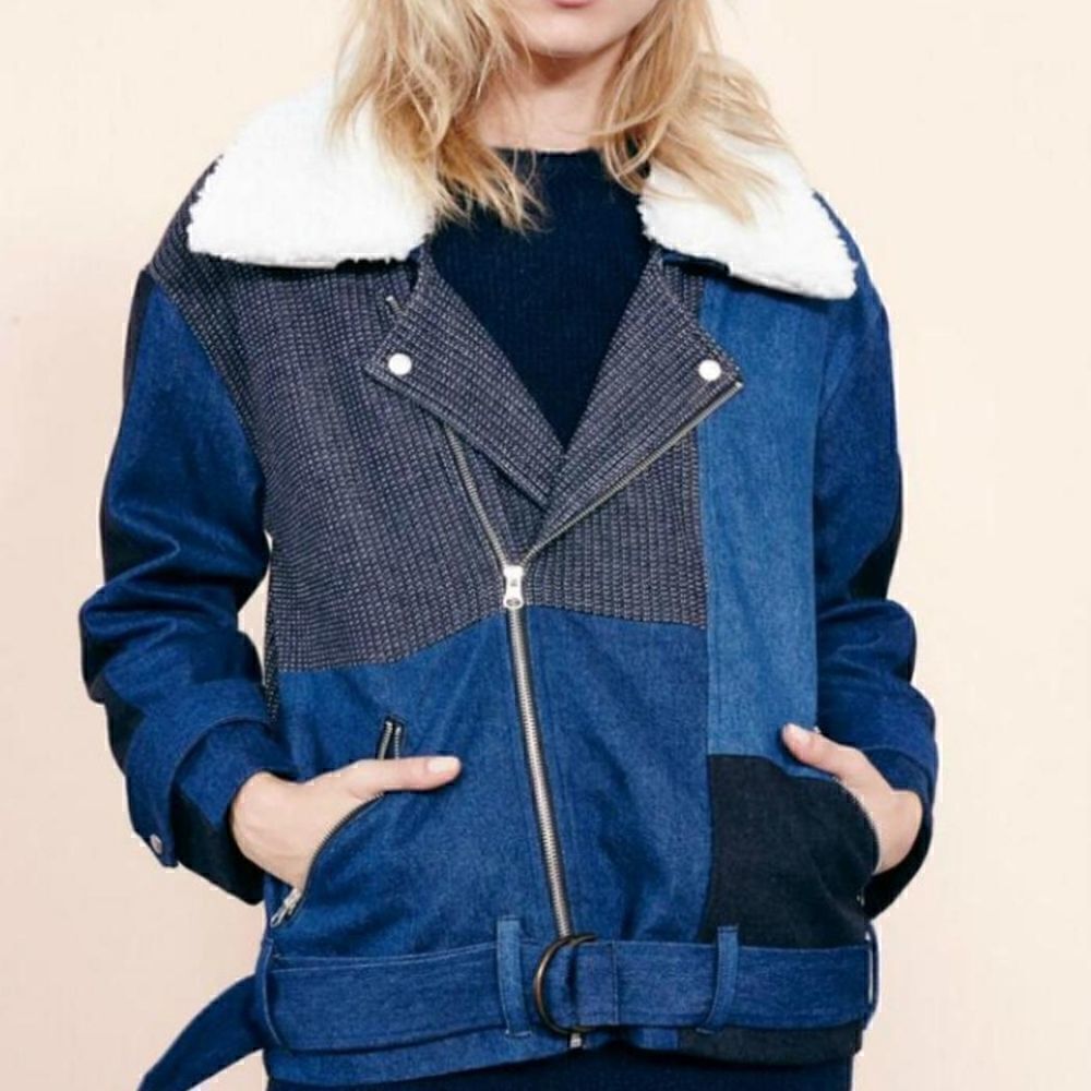 MINKPINK Color Play Denim Wool Blend Belted Jacket